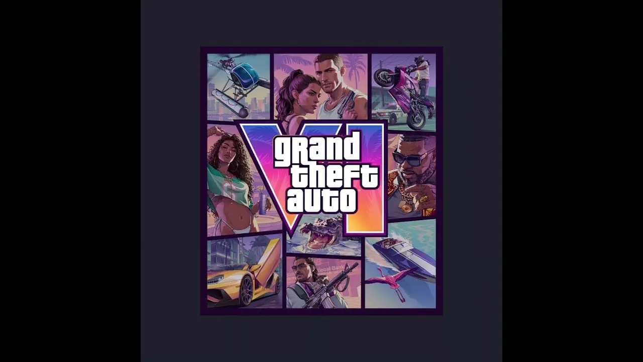 Grand Theft Auto VI key art collage with a couple, a motorcycle, a helicopter, a sports car and a man.